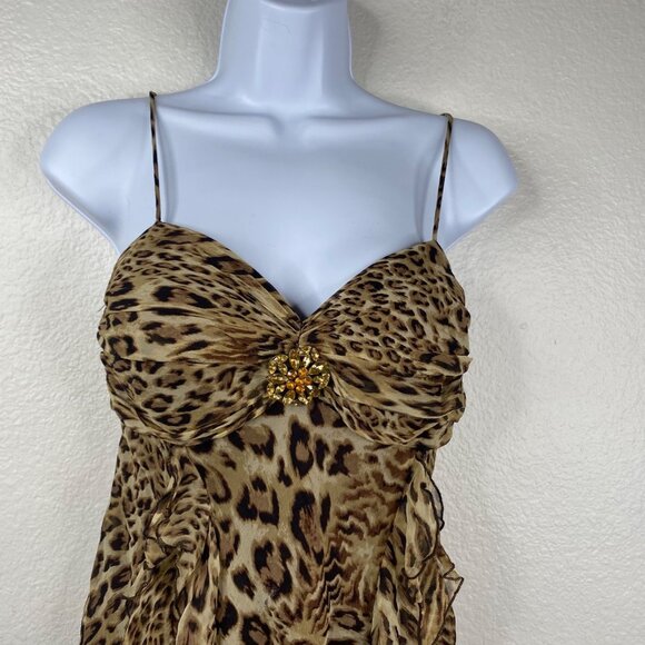 Ignite Evenings By Carol Lin Dress Babydoll Animal Print Silk Ruffles Sz 4 Y2K - Picture 12 of 16